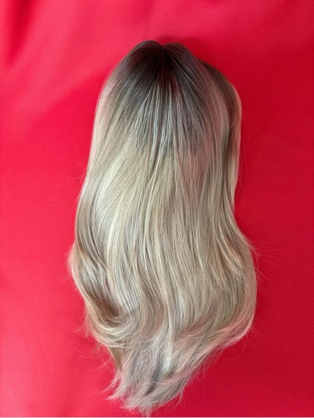 21” Human Hair Blend❤️ Blonde Darker Roots Women Wig Bangs Heat Resistant